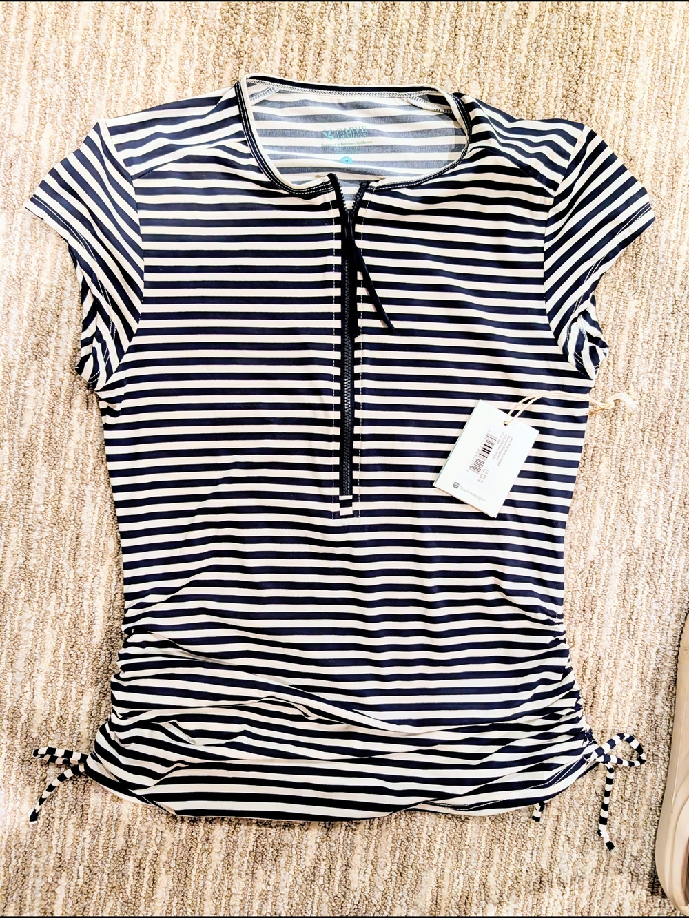 Carve Designs Dawson Navy and White Striped Rashguard Top